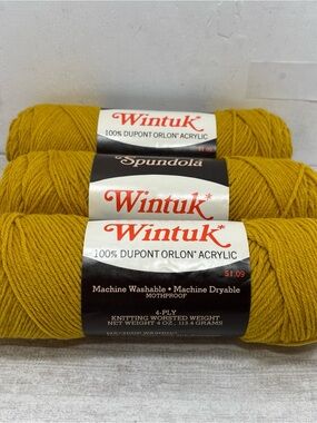 Vintage Wintuk Yarn Gold Lot 3 Skeins Worsted 4-Ply 4oz Orlon Acrylic USA